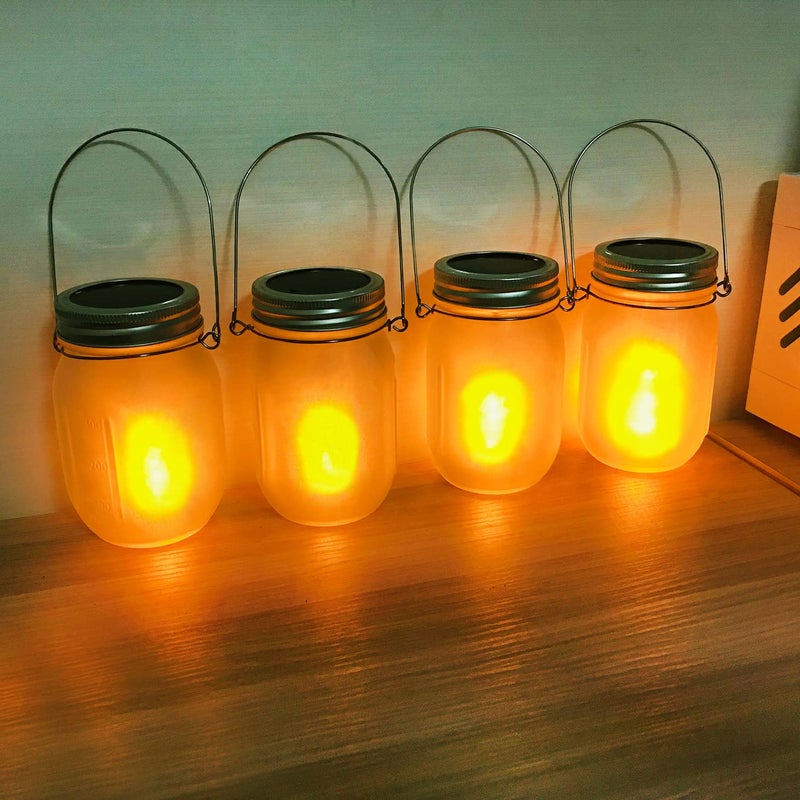 Aubasic Solar Mason Jar Flicker Lights Upgraded, 4 Pack Flickering Torches Lights Outdoor Hanging Lanterns Landscape Decoration Lighting Dusk to Dawn Auto On/Off Security Halloween Torch Lights - Image 2